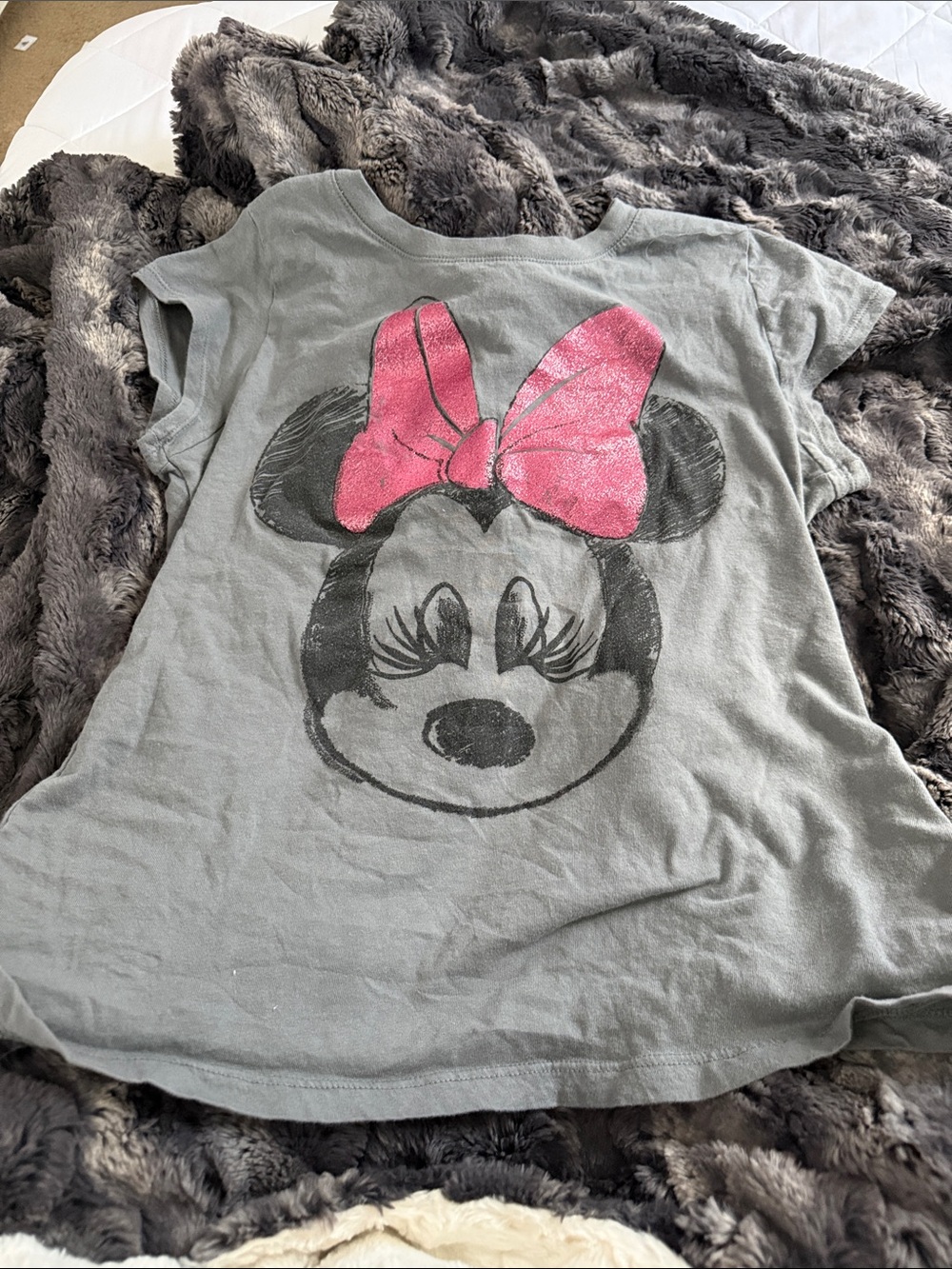 Disney Grey Tee with Pink Minnie Bow Graphic